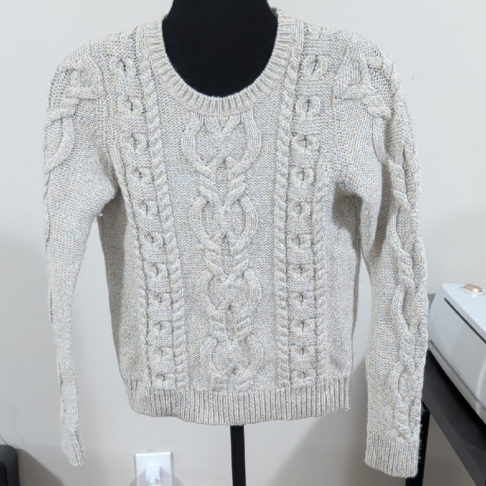 GAP Beige Cable Knit Crewneck Sweater